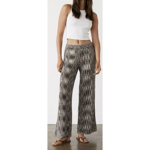 Monrow $238 Space-dye Crochet Wide Leg Knit Pant Size Large NWT
